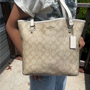 Coach Cream Monogram Canvas Tote
